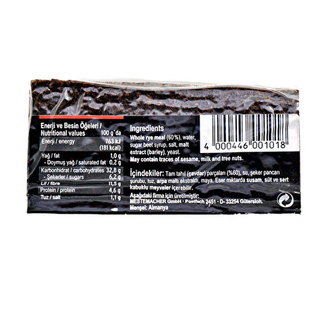 Mestemacher Pumpernickel Siyah Çavdarlı Alman Ekmeği 500g